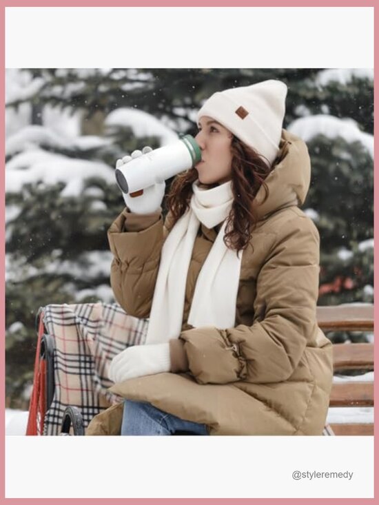 Fleece Lined Knit Beanie Hat Scarf Gloves Headband Set Touchscreen Gloves main image 6
